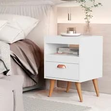 Kit 2 Mesa de Cabeceira Para Quarto Com Pés Estilo Retro 1 Gaveta e Nicho Sofisticado
