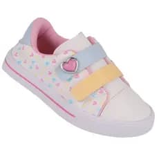 Tênis Infantil Feminino Bee Happy Casual Calce Fácil Velcro Coraçao Super Confortável - Branco