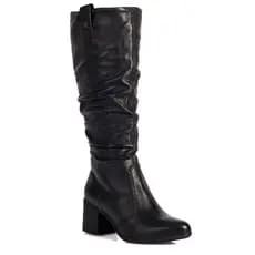 Bota Feminina Cano Alto Slouchy Bottero em Couro Legítimo Com Salto Médio Bloco - Preto
