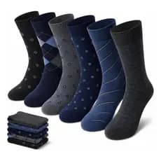Kit 6 Pares Meia Social Masculina Cano Longo Grossa Conforto