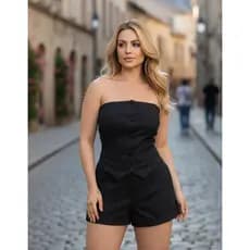 Conjunto Feminino Alfaiataria Tomara Que Caia E Short Curto