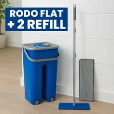 Kit Rodo Flat Mop + 2 Refil Esfreg茫o Lava Seca com Balde Rodo M谩gico