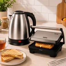 Sanduicheira Elétrica Grill Chaleira 1,8L Desligamento Automático 127V 220V Inox Base Giratória