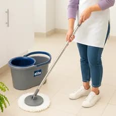 Mop Esfregão Giratório Balde Duplo Alça Rodo Mágico 8 Litros Cesta Centrífuga + Refil