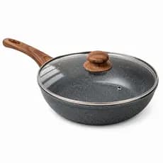Frigideira Wok 28cm Revestimento Nanocerâmico Granito Verde Creme Fogão a Gás Indução Vitrocerâmico