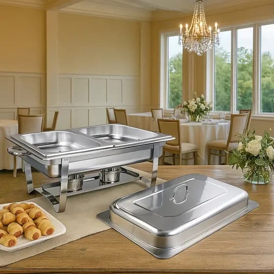 Rechaud 12 litros Retangular 2 Cubas Inox Banho Maria Fogareiro