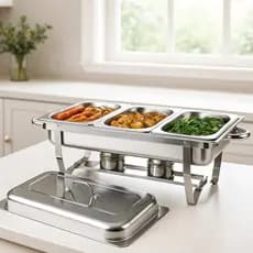 Rechaud 12 litros Retangular 3 Cubas Inox Banho Maria Fogareiro
