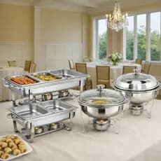 Rechaud Profissional Retangular Inox 12L 2 ou 3 Divisórias ou Circulares 4,5 e 5,5L Buffet Festas Eventos