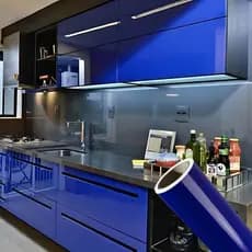 Vinil Adesivo Azul Impermeável para Envelopamento de Móveis Mesa Armário Geladeira