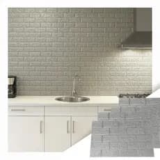 Kit Tijolinho Cinza 3D Adesivo Revestimento Moderno Impermeável para Sala Quarto e Banheiro