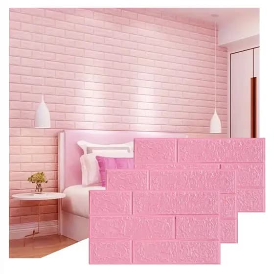 Kit Revestimento Tijolinho Rosa 3D Adesivo Decoração Moderna para Sala e Quarto Impermeavel