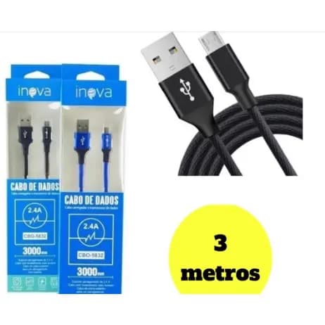 Cabo V8 3 METROS Turbo Cabo MICRO USB A03 J4 plus J5 prime J7 prime J7 PRO J8 A10 S5 S6 S7 Cabo Carregador V8 Cabo Inova