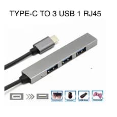 Hub adaptador USB Tipo-C Tipo C para USB 3.0 e 2.0 3 portas USB e 1 porta de REDE RJ45
