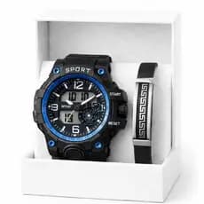 Conjunto Relógio original a prova d' água shok sport + caixa presente + pulseira premium