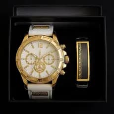 Conjunto Relógio Dourado Varias Cores + Caixa Presente Dia Pais Namorado + Pulseira Premium Original