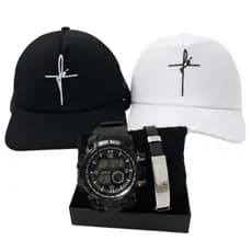 Kit Masculino Relógio C-Shok A Prova D'Água + Boné Fé + Pulseira Premium + Caixa Presente