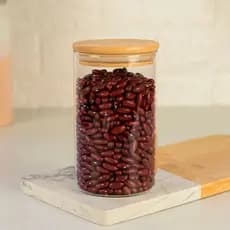 Pote Vidro Tampa Bambu Madeira Recipiente Guardar Alimentos Vasilha Arroz Feijão Hermético Cozinha