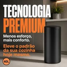 Lixeira Automática 40L com Sensor Inteligente em Aço Inox Preta | Tampa Automática Inteligente para Cozinha, Escritório