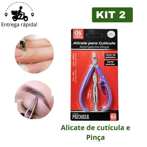 Kit 2 Alicate de Cutícula + Pinça Sobrancelha Profissional Kit Manicure Salão de Beleza MC