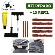 Kit Reparo Pneu sem Camara para Carro e Moto + 20 Refil Selante Macarrão Remendo MC