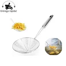 Peneira Escumadeira Aço Inoxidável para Fritura de Pastel Batata Frita Utensílios de Cozinha MC