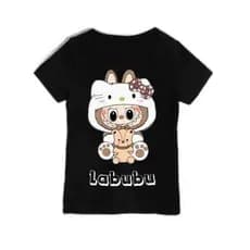 Camiseta Feminina Infantil e Adulto Baby Look Labubu Camisa Menina Lançamento Mais Vendida Algodão Juvenil