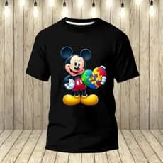 Camiseta Autismo Adulto e Infantil 100% Algodão Super Men M. Maravilha Batman S. Mario Mickey Paipai e Mamãe Camisa Leve