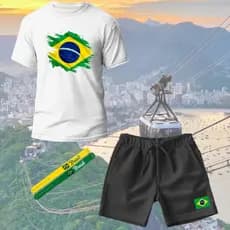 Conjunto Brasil + Pulseira torcedor Camiseta + Short Brasil Copa do Mundo 2026 Infantil 100% Algodão Camisa + Moletom