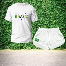 Conjunto Feminino Camiseta+Short Tectel Clima de Copa Camisa Feminina Brasil Short Tectel Brasil Camiseta Torcida Mulher