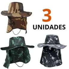 KIT C 3 Chapéu Pescador Camping com Proteção Pescoço envio 24 horas