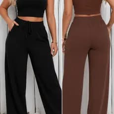 KITs Calça Pantalona LINHA PREMIUM KIT 2 ou 1 UNIDADE Feminina Duna Cintura Alta Com Bolso