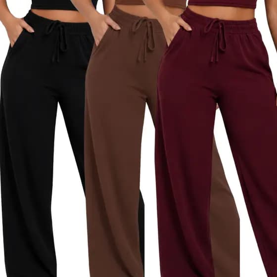 KITS Calça Pantalona LINHA PREMIUM Feminina Duna Cintura Alta Com Bolso
