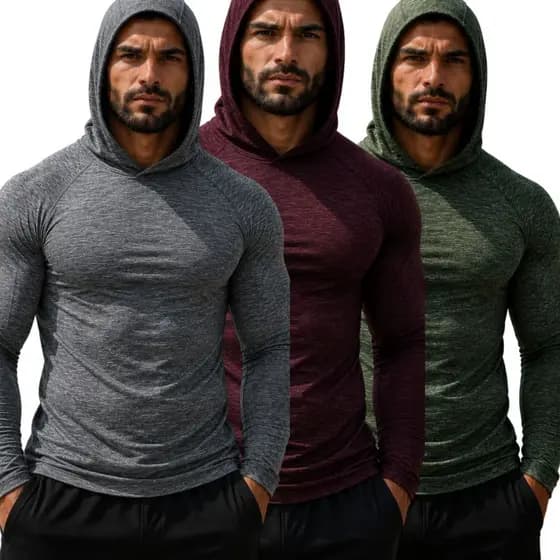 KITS CAMISETA DE CAPUZ UV50+ TÉRMICA MANGA LONGA PROTEÇÃO SOLAR LEVE FLEXÍVEL ACADEMIA ESPORTES