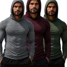 KITS CAMISETA DE CAPUZ UV50+ TÉRMICA MANGA LONGA PROTEÇÃO SOLAR LEVE FLEXÍVEL ACADEMIA ESPORTES