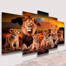 Conjunto Quadros DecorativosAlta Resolução Mosaico Leão Paisagem Frases Flores Cristão Sala Quarto