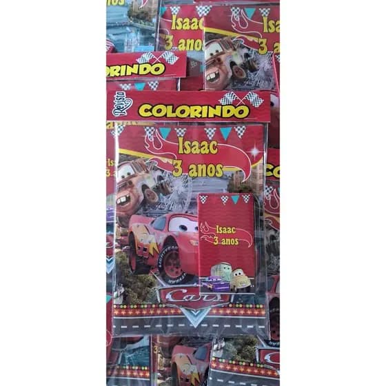 15 unidades de Kit colorir Mc Quen + giz + Lapela - Lembrancinha - Todos Os Temas.