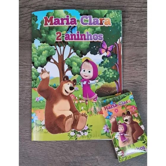 18 unidades de Kit colorir livrinho Masha e o Urso+ giz de cera + lapela personalizada, já embalados!