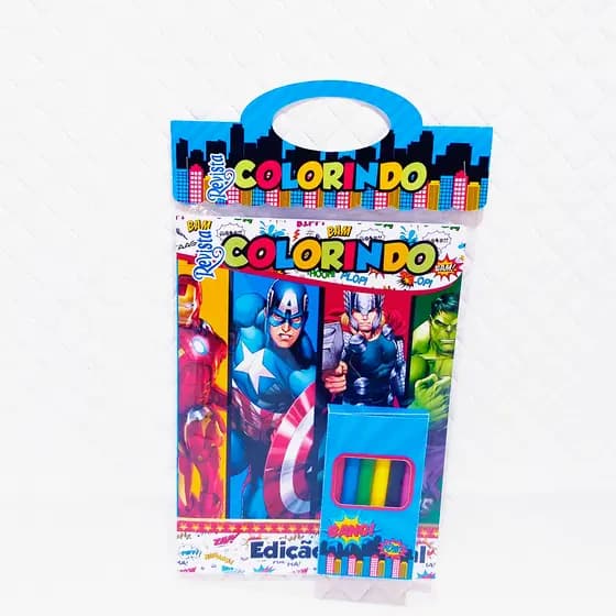 15 unidades de Kit colorir livrinho + giz + Lapela, já embalados - Lembrancinha - Festa Infantil - Todos Os Temas
