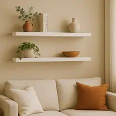 Prateleira MDF Branco Suspensa com Suporte Invisível Parede Decoração Cozinha Quarto Sala Multiuso