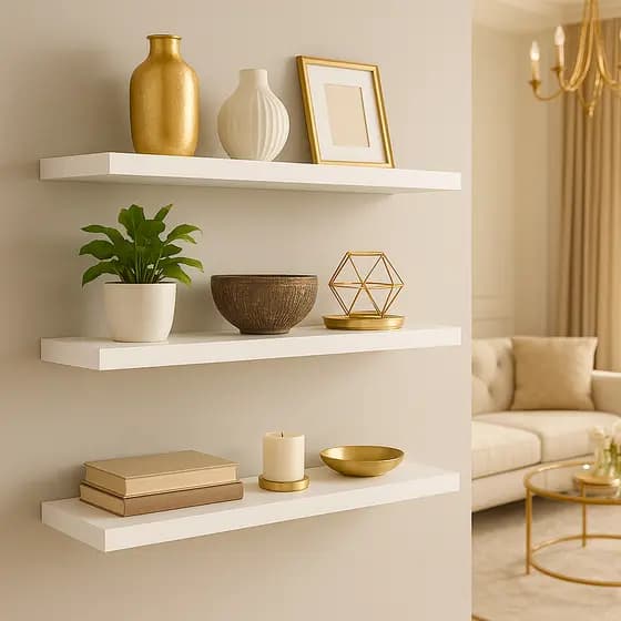 Prateleira 65cm MDF Branco Suporte Invisível Kit Instalação Decoração Quarto Sala Cozinha Banheiro