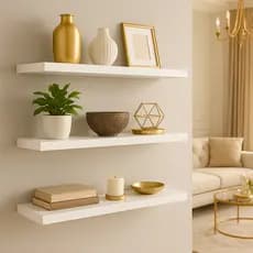 Prateleira 65cm MDF Branco Suporte Invisível Kit Instalação Decoração Quarto Sala Cozinha Banheiro