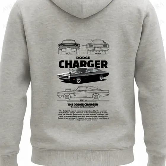 Moletom Dodge Charger RT 1970 Estampado Premium Capuz Canguru Inverno