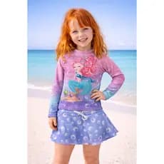 Roupa de Banho Infantil Biquini ou Shortinho e Blusa Proteção Solar Uv50 + Moda Praia Menina Personagens