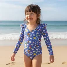 Roupa de Banho Infantil Maio Infantil Manga Longa Moda Praia Menina