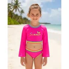 Biquini Juvenil Roupa de Banho Blusa Manga Longa Proteção Uv50+ Moda Praia Menina