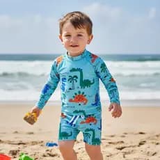Roupa De Banho Infantil Menino Blusa Longa Longa Proteção Uv50+ Sunga Moda Praia Verão 2025