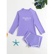 Roupa De Banho Infantil Menina Blusa Uv50+ Conjunto Blusa Manga Longa e Biquini Shortinho Moda Praia