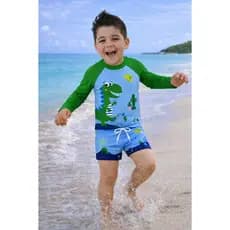 Kit Praia Infantil Menino Proteção UV50+ Roupa Natação Conjunto Blusa Manga Longa e Sunga Poliamida