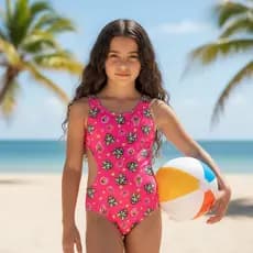 Roupa de Banho Infantil Juvenil Maio Forrado Costas Detalhe Moda Praia Menina Verão 2025