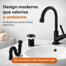 Kit Torneira Banheiro Preta ABS com Sifão Universal e Válvula 7/8 Completo